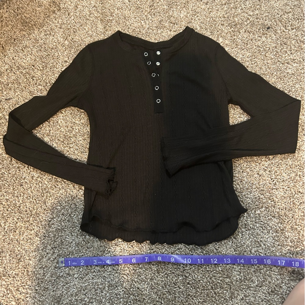 black pointelle henley